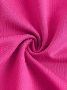 SHEIN Unity 女士圆领豹纹拼色褶皱优雅紧身连衣裙（随机印花）长款女装 - 玫紅色 - 查看 4