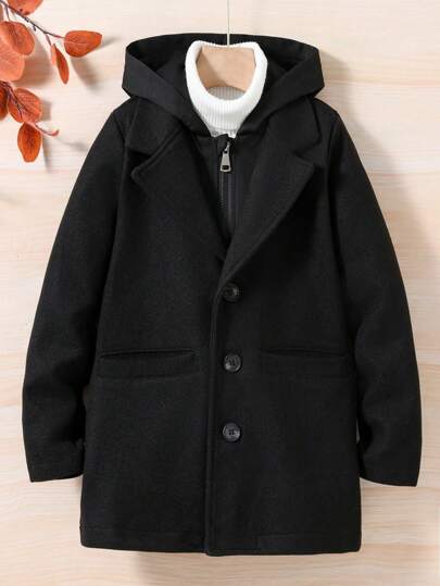 Tween Boy Zip Button Långärmad Moderiktig Hood Coat
