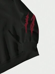 ROMWE MEN Anime Men's Cartoon Print Hooded Long Sleeve Sweatshirt