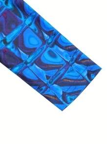 SHEIN Slayr 女式 V 领长袖超长修身印花连衣裙 - 藍色 - 查看 4