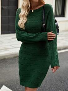 Chiquease 1pc Off-Shoulder Form-Fitting Solid Color Casual Sexy Knitted Dress - Green - View 3