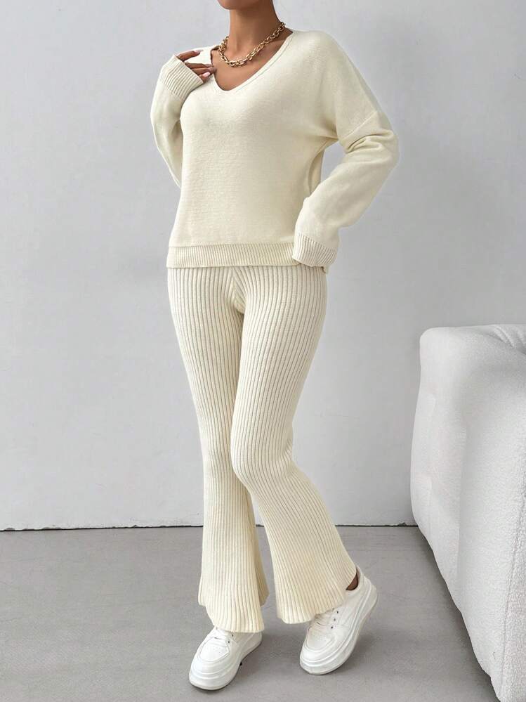 Chiquease 2pcs Fashionable Versatile Flared Women Sweater Set Fall Cloth For Women - Apricot - View 7