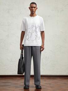 AKNOTIC Business Casual Quần dài thường ngày dệt kim dáng rộng ống rộng cho nam, cạp vừa, nhiều túi, màu xám đậm - Màu xám đen - Xem 6