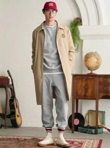 Manfinity VCAY Men's Long Sleeve Woven Long Trench Coat, For Fall Winter - Khaki - View 6