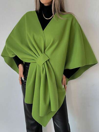 Selianne 女士优雅不对称羊毛斗篷大衣（秋冬季）