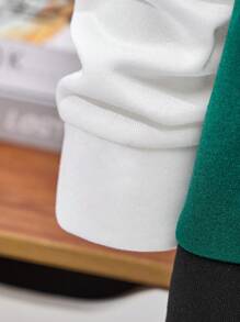 SHEIN 2 件装 Tween Boys 舒适休闲风格撞色字母印花连帽衫和裤子套装，适合秋春、户外、街头、派对、家居、高性价比、羊毛、加厚 - 彩色 - 查看 4