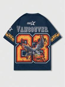 ROMWE MEN Street Life Herren 23 Nummer Icon Muster Kurzarm Sport Fußball Trikot Stil T-Shirt, Straßen Vintage Stil, Schule