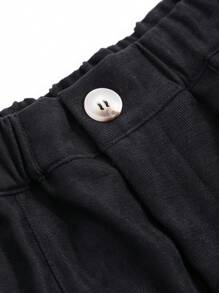 DAZY Pantalones casuales y de negocios de 7/8 de longitud con pliegues de unicolor, tela gruesa, para mujer - Negro - Ver 4