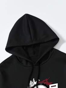 ROMWE MEN Anime Men's Cartoon Print Hooded Long Sleeve Sweatshirt