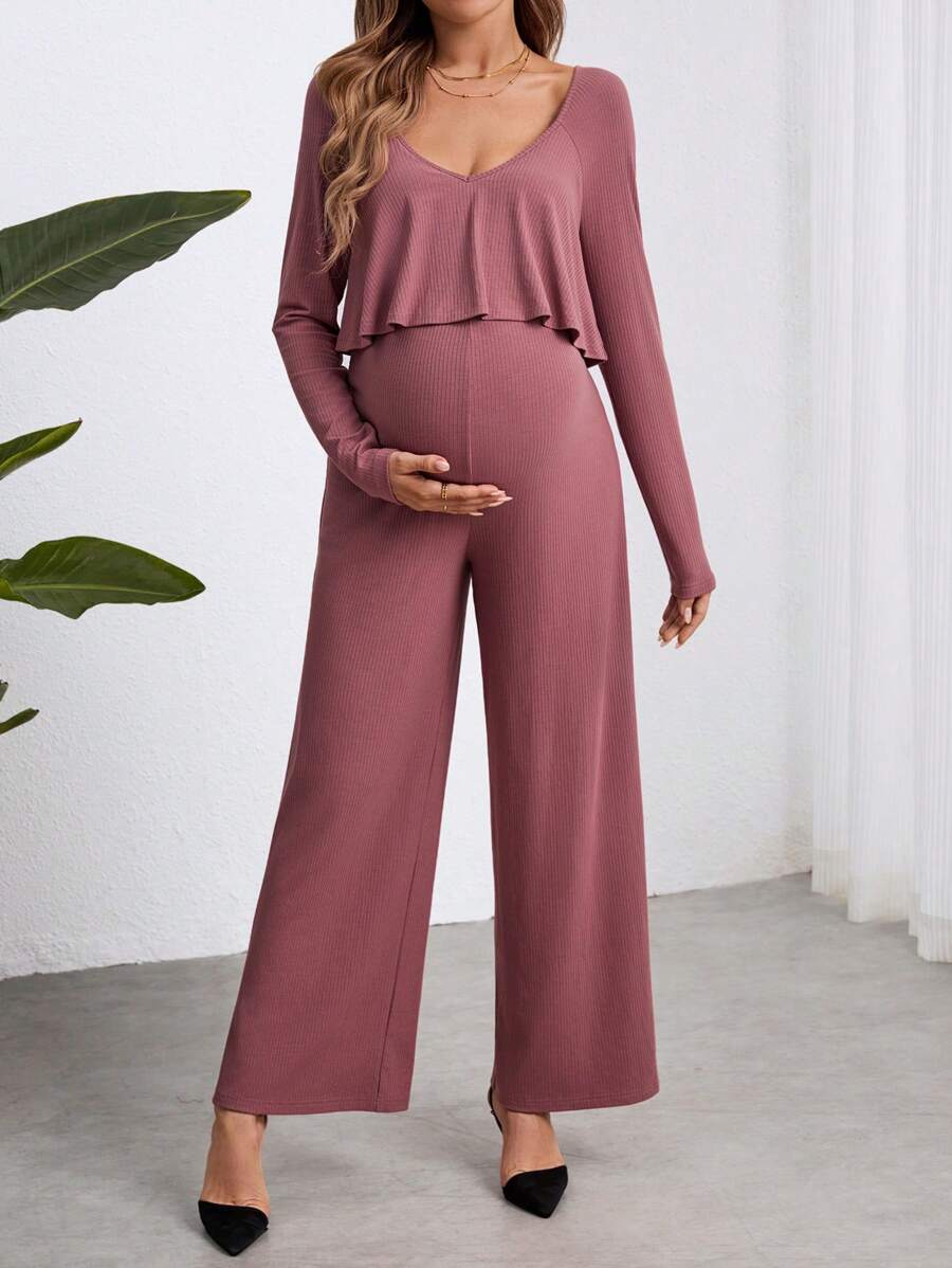SHEIN Maternity Solid Wide Leg Cami Jumpsuit - Purple - View 1