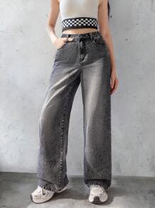 Teen Girls Bow Print Denim Jeans,Holiday,Summer,Travel - Black - View 3