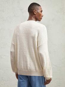 AKNOTIC Business Casual 男士针织休闲圆领长袖白色毛衣，适合秋冬 - 米色 - 查看 7