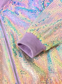 SHEIN Young Girl Woven Sequin Trim Stand Collar Fitted Casual Jacket,In Fall/Winter