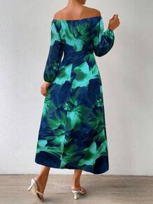 VaVaBold Đầm Maxi hở vai in hoa tay đèn lồng xẻ tà thanh lịch cho nữ đi nghỉ - Nhiều màu - Xem 2