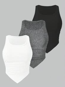 Calvaya Plus Size Solid Color Asymmetric Hem Casual Tank Top