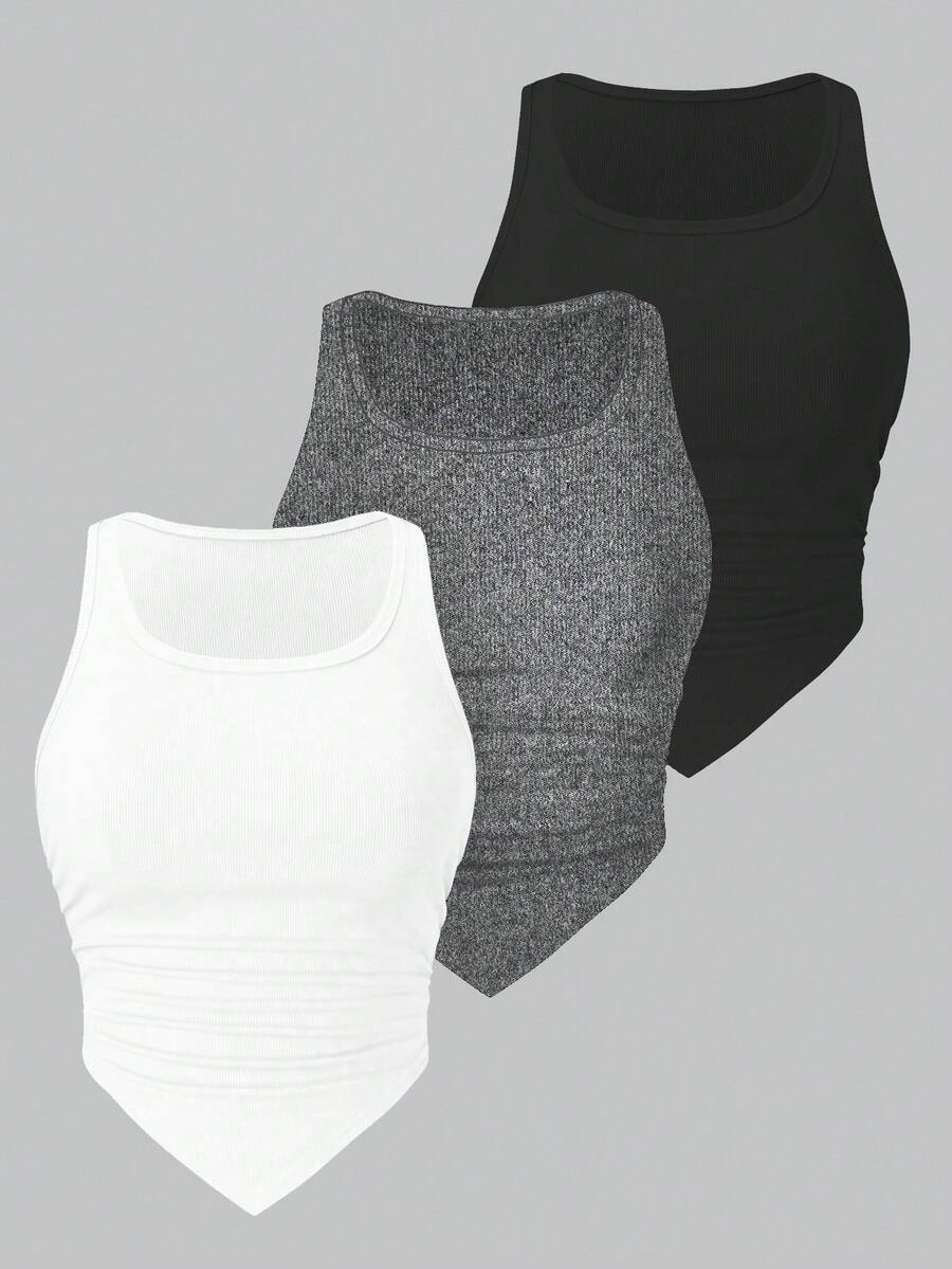 Calvaya Plus Size Solid Color Asymmetric Hem Casual Tank Top