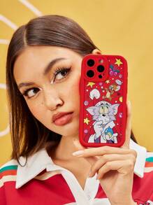 TOM & JERRY X SHEIN Christmas Cartoon Print Phone Case,Compatible With IPhone - Red - View 3