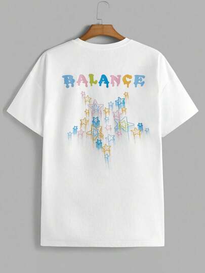 Manfinity Homme 男士休闲字母印花短袖圆领 T 恤，夏季