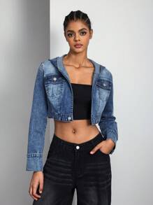 Áo khoác hoodie denim nữ, mùa xuân và mùa thu - Rửa trung bình - Xem 3