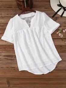 SHEIN LUNE Women's Casual Patchwork Embroidered Blouse - White - View 1