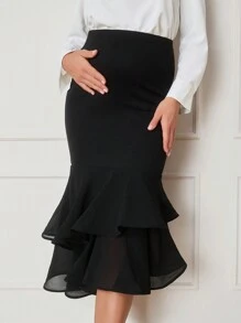 MaterniWear Maternity Modely High Waist Mermaid Hem Skirt - Black - View 4