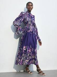 Maija Women's Paisley Print Casual Dress, Spring Autumn - Purple - View 8