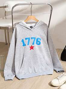 Chiquease Pull à capuche ample et décontracté avec manches raglan et imprimé de lettre pour femmes, automne-hiver