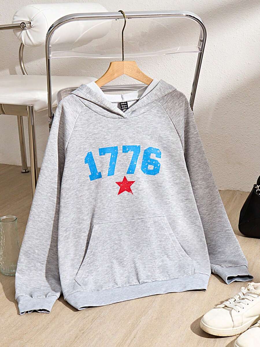 Chiquease Pull à capuche ample et décontracté avec manches raglan et imprimé de lettre pour femmes, automne-hiver