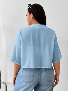 Comfortcana Plus Size Women's Casual Solid Color Short Shirt For Summer - Blue - View 6