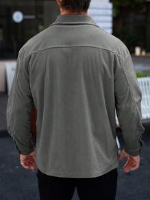 Manfinity Homme 男士贴花双口袋灯芯绒外套 - 深灰色 - 查看 2