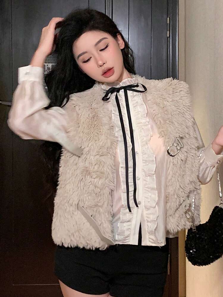 Women's Casual Solid Color Fleece Vest Jacket, Autumn And Winter,Thermal Lined