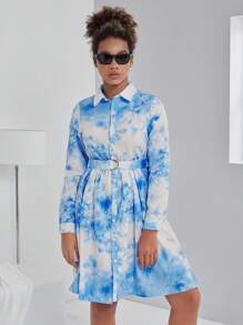 Rochie cămașă cu mânecă lungă, cu imprimeu digital, lejer, proaspătă pentru fete adolescente