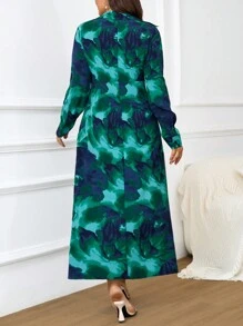 SHEIN Frenchy Vestido con estampado floral simple y efecto cruzado en el frente, escote en V y aberturas, talla grande, estilo Bridgerton - Verde - Ver 6