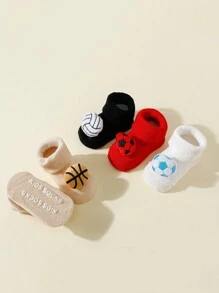 4pairs Baby Football & Rugby Themed Sports Ankle Socks, Suitable For Spring & Autumn - Multicolor - View 4