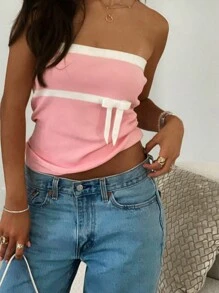 INAWLY Áo băng đô trang trí nơ màu sắc dành cho nữ, mùa hè - Màu Hồng baby - Xem 1