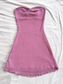 Soleia 女士度假风格纹理针织紧身 A 字形前镂空扭纹细节薄荷蓝色紧身胸衣海滩西部节日夏季波西米亚风迷你连衣裙 - 玫紅色 - 查看 2