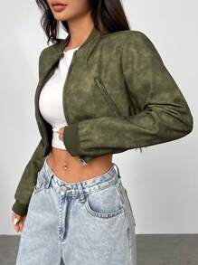 SHEIN EZwear Chaqueta de manga larga de unicolor, vintage y minimalista para mujeres