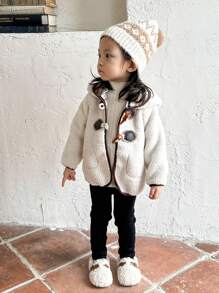 SHEIN Baby Girls Lamb Fleece Plaid Lining Button Design Plus Fleece Thick Jacket, Fashionable For Autumn Winter - Multicolor - View 6