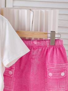 2 件套 Tween 女童夏季休闲蝴蝶贴花上衣和裙子套装 - 粉色 - 查看 5