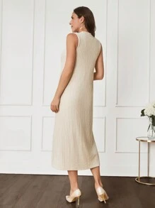 MaterniWear 2 件孕妇休闲套装：长袖飘逸开衫夹克和连衣裙，秋冬 - 杏色 - 查看 4