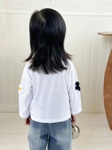 SHEIN Vêtements de mode automne/hiver pour bébé fille avec application florale 3D mignonne et brodée - Blanc - Voir 2