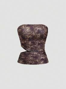 SHEIN Unity Women's Leopard Print Ruched Hollow-Out Sexy Sleeveless Crop Top - Multicolor - View 1