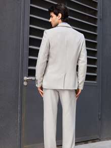 Manfinity VCAY 2pcs Men's Slim Fit Casual Blazer And Trouser Suit Set, Spring Office Wear - Grey - View 2