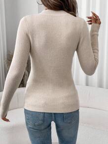SHEIN LUNE Women's Autumn/Winter Thermal Lined Slim Knitted Sweater - Khaki - View 3