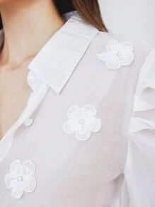 GENKIRA Vintage Pearl Floral 3D Puff Sleeve Loose French Style Long Sleeve Blouse Fall Cloth For Women - White - View 7