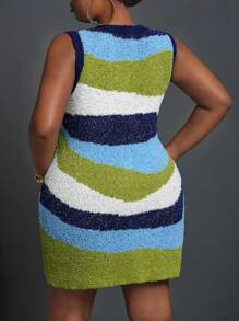 Slaydiva Váy ngắn không tay màu sắc bất đối xứng phong cách retro thường ngày cỡ lớn Baddie, mùa thu - Nhiều màu - Xem 2