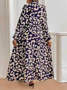 SHEIN LUNE Áo sơ mi dài in họa tiết thanh lịch thời trang nữ - Màu xanh lam - Xem 2