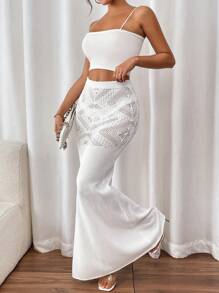 SHEIN Swim 2024 性感沙滩罩衫裹身裙，紧身鱼尾设计，适合女性 - 白色 - 查看 6