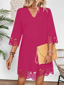 Chiquease Vestido elegante con diseño calado para mujeres - Rosa Fucsia - Ver 5