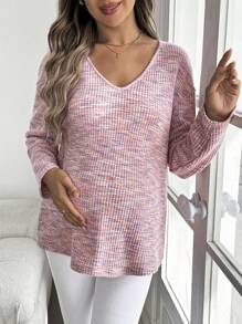 SHEIN Maternity Space Dye Drop Shoulder, Drop Shoulder Tee - Pink - View 5